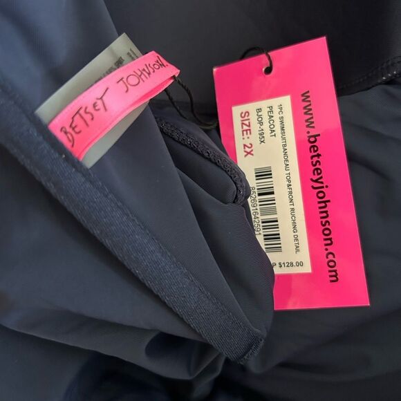 Betsey Johnson Women One Piece Bandeau Swimsuit Navy Blue Ruching Bandeau 2X New - Picture 5 of 5